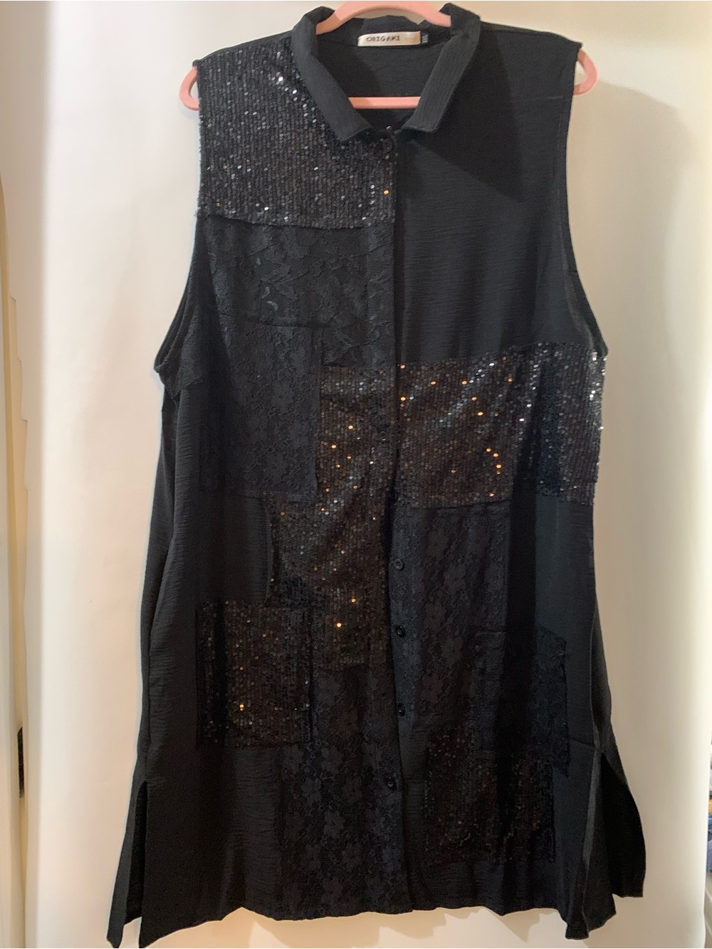 Sleeveless Black Sequin Patchwork Tunic by Originals